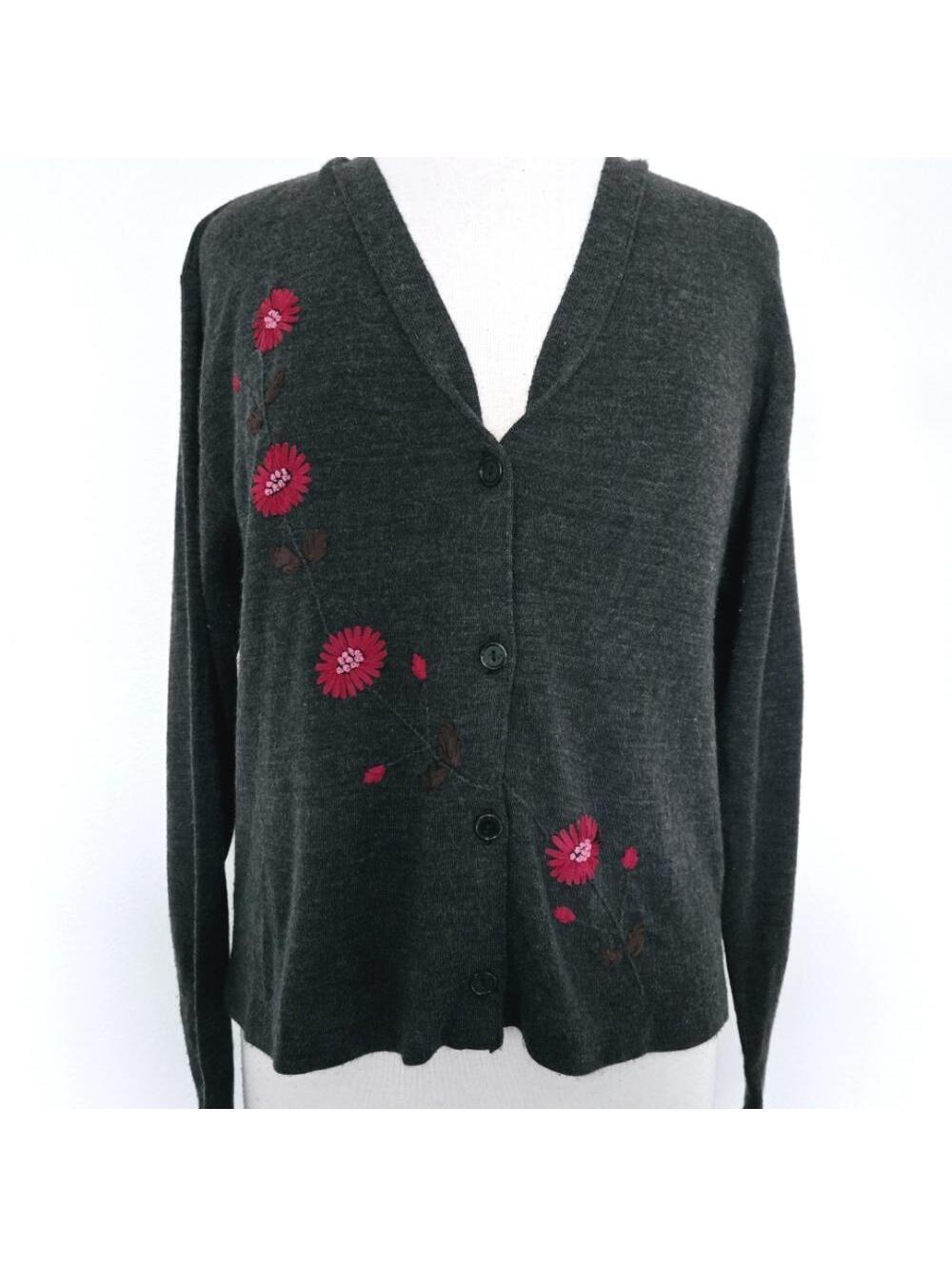 K Studio Y2K Vintage Floral Embroidered Wool Blend Cardigan Sweater Size Large